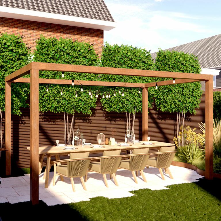 Pergola z cortenovej ocele usporiadanie štvorcový 424 x 250 cm