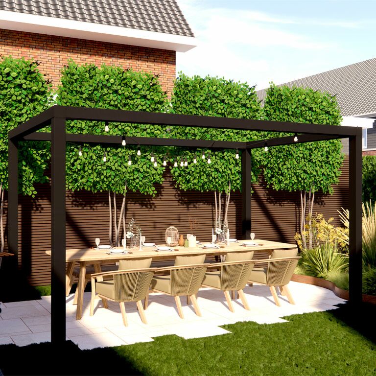 Práškom lakovaná oceľová pergola usporiadanie štvorcový 324 x 300 cm
