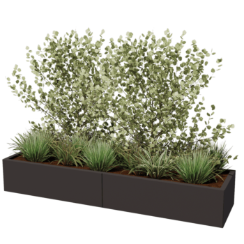 Oceľový kvetináč XXL - Obdĺžnik - 200 x 50 x 40 cm - Iná farba RAL - So spodnou doskou