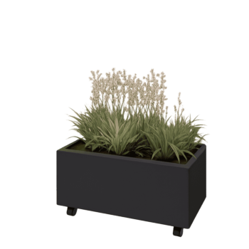 Oceľový kvetináč - Obdĺžnik - 80 x 40 x 30 cm - RAL9005 matný (čierny) - So spodnou doskou - S kolieskami