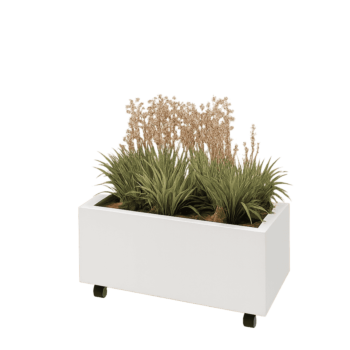 Oceľový kvetináč - Obdĺžnik - 80 x 40 x 30 cm - RAL9010 matný (biela) - So spodnou doskou - S kolieskami