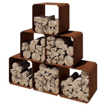 Prístrešok na drevo z cortenovej ocele - Colorado 6 kusov - 40 x 40 x 40 cm