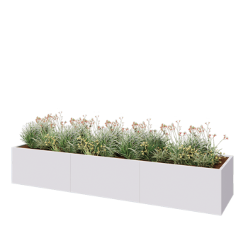 Oceľový kvetináč XXL - Obdĺžnik - 360 x 80 x 60 cm - RAL9010 matný (biela) - So spodnou doskou