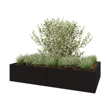 Oceľový kvetináč XXL - Obdĺžnik - 200 x 120 x 40 cm - RAL9005 matný (čierny) - So spodnou doskou