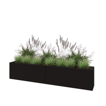 Oceľový kvetináč XXL - Obdĺžnik - 200 x 30 x 40 cm - RAL9005 matný (čierny) - Bez spodnej dosky