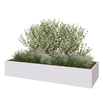 Oceľový kvetináč XXL - Obdĺžnik - 360 x 120 x 60 cm - RAL9010 matný (biela) - So spodnou doskou