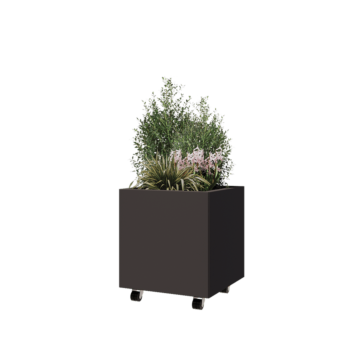 Oceľový kvetináč - Štvorec - 50 x 50 x 50 cm - Iná farba RAL - So spodnou doskou - S kolieskami