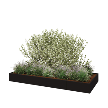 Oceľový kvetináč XXL - Obdĺžnik - 320 x 120 x 30 cm - RAL9005 matný (čierny) - So spodnou doskou