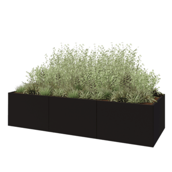 Oceľový kvetináč XXL - Obdĺžnik - 360 x 120 x 80 cm - RAL9005 matný (čierny) - So spodnou doskou