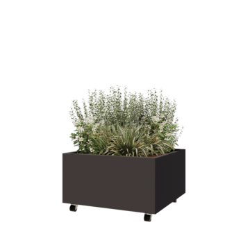 Oceľový kvetináč - Štvorec - 80 x 80 x 40 cm - RAL7016 matný (antracitová sivá) - So spodnou doskou - S kolieskami
