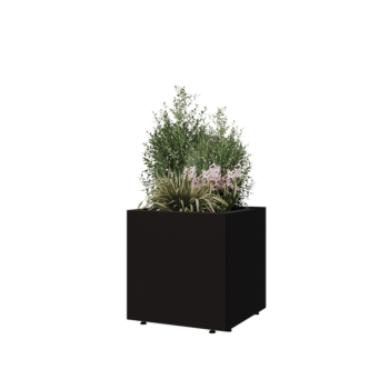 Oceľový kvetináč - Štvorec - 50 x 50 x 50 cm - RAL9005 matný (čierny) - So spodnou doskou - S nohami