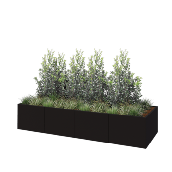 Oceľový kvetináč XXL - Obdĺžnik - 320 x 100 x 60 cm - RAL9005 matný (čierny) - So spodnou doskou