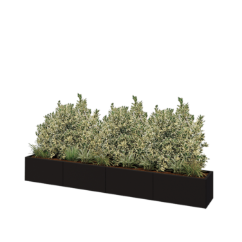 Oceľový kvetináč XXL - Obdĺžnik - 320 x 40 x 40 cm - RAL9005 matný (čierny) - So spodnou doskou