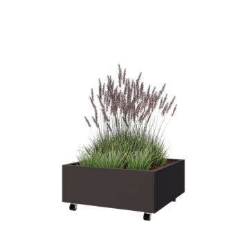 Oceľový kvetináč - Štvorec - 80 x 80 x 30 cm - RAL7016 matný (antracitová sivá) - So spodnou doskou - S kolieskami