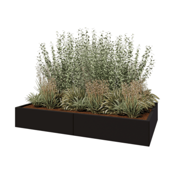 Oceľový kvetináč XXL - Obdĺžnik - 200 x 120 x 30 cm - RAL9005 matný (čierny) - Bez spodnej dosky