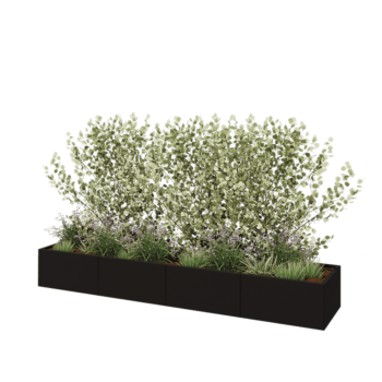 Oceľový kvetináč XXL - Obdĺžnik - 320 x 60 x 40 cm - RAL9005 matný (čierny) - So spodnou doskou