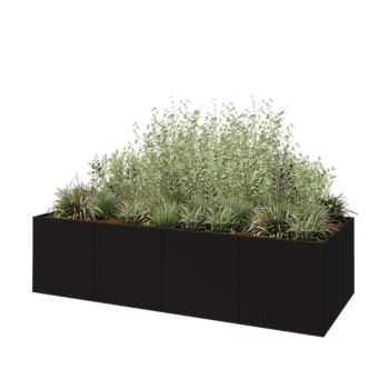 Oceľový kvetináč XXL - Obdĺžnik - 320 x 120 x 80 cm - RAL9005 matný (čierny) - So spodnou doskou