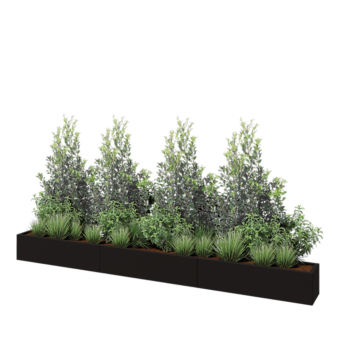 Oceľový kvetináč XXL - Obdĺžnik - 360 x 30 x 30 cm - RAL9005 matný (čierny) - So spodnou doskou