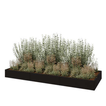 Oceľový kvetináč XXL - Obdĺžnik - 360 x 120 x 30 cm - RAL9005 matný (čierny) - So spodnou doskou