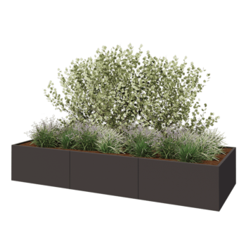 Oceľový kvetináč XXL - Obdĺžnik - 360 x 120 x 60 cm - RAL7016 matný (antracitová sivá) - So spodnou doskou