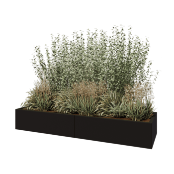 Oceľový kvetináč XXL - Obdĺžnik - 200 x 60 x 30 cm - RAL9005 matný (čierny) - So spodnou doskou