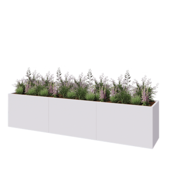 Oceľový kvetináč XXL - Obdĺžnik - 360 x 60 x 80 cm - RAL9010 matný (biela) - So spodnou doskou