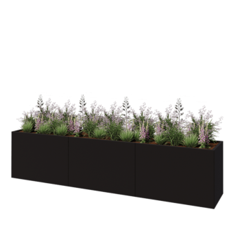 Oceľový kvetináč XXL - Obdĺžnik - 360 x 60 x 80 cm - RAL9005 matný (čierny) - So spodnou doskou