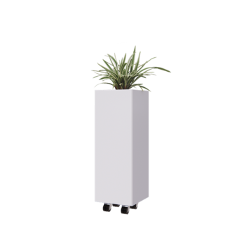 Oceľový kvetináč - Štvorec - 30 x 30 x 80 cm - RAL9010 matný (biela) - So spodnou doskou - S kolieskami