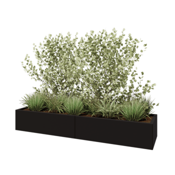Oceľový kvetináč XXL - Obdĺžnik - 200 x 50 x 30 cm - RAL9005 matný (čierny) - Bez spodnej dosky