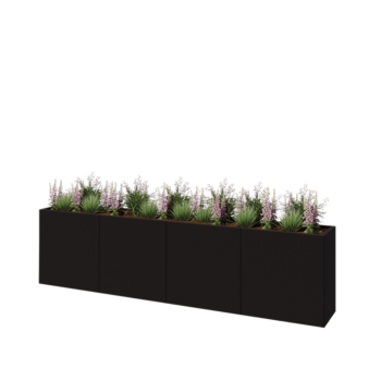 Oceľový kvetináč XXL - Obdĺžnik - 320 x 40 x 80 cm - RAL9005 matný (čierny) - So spodnou doskou