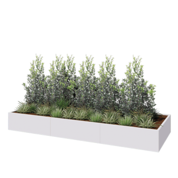 Oceľový kvetináč XXL - Obdĺžnik - 360 x 120 x 40 cm - RAL9010 matný (biela) - So spodnou doskou