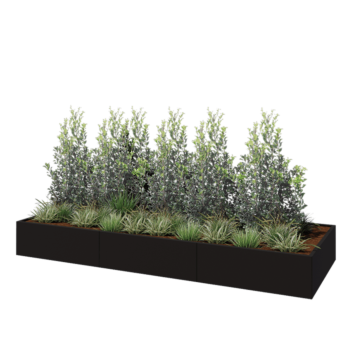 Oceľový kvetináč XXL - Obdĺžnik - 360 x 120 x 40 cm - RAL9005 matný (čierny) - So spodnou doskou