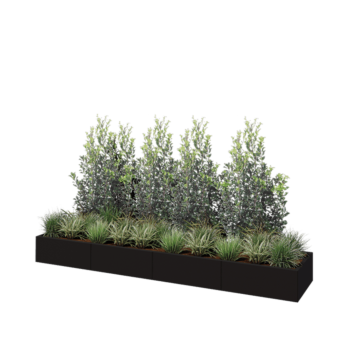 Oceľový kvetináč XXL - Obdĺžnik - 320 x 60 x 30 cm - RAL9005 matný (čierny) - So spodnou doskou