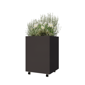 Oceľový kvetináč - Štvorec - 60 x 60 x 80 cm - Iná farba RAL - So spodnou doskou - S kolieskami