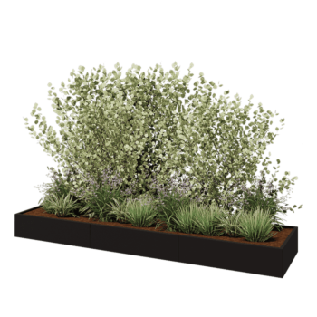 Oceľový kvetináč XXL - Obdĺžnik - 360 x 80 x 30 cm - RAL9005 matný (čierny) - So spodnou doskou