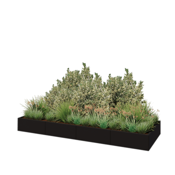 Oceľový kvetináč XXL - Obdĺžnik - 320 x 100 x 30 cm - RAL9005 matný (čierny) - So spodnou doskou