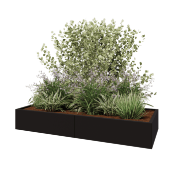 Oceľový kvetináč XXL - Obdĺžnik - 200 x 80 x 30 cm - RAL9005 matný (čierny) - So spodnou doskou