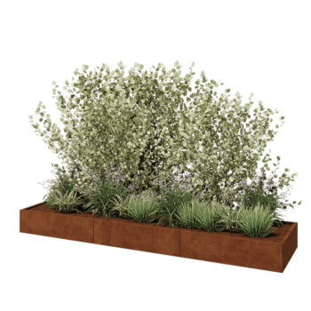 Cortenový kvetináč XXL - Obdĺžnik - 360 x 80 x 30 cm - So spodnou doskou