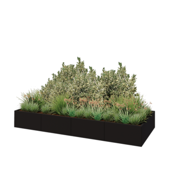 Oceľový kvetináč XXL - Obdĺžnik - 320 x 120 x 40 cm - RAL9005 matný (čierny) - So spodnou doskou