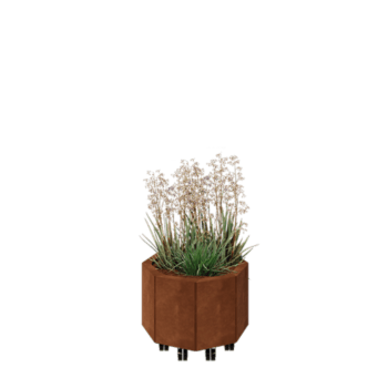 Cortenový kvetináč - Osembuholník - 48,3 x 48,3 x 30 cm - So spodnou doskou - S kolieskami