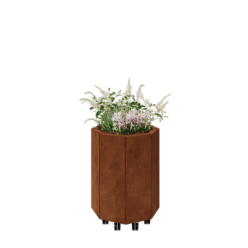 Cortenový kvetináč - Osembuholník - 48,3 x 48,3 x 60 cm - So spodnou doskou - S kolieskami