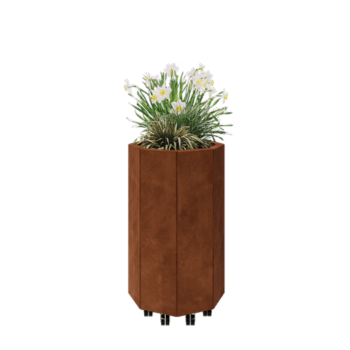 Cortenový kvetináč - Osembuholník - 48,3 x 48,3 x 80 cm - So spodnou doskou - S kolieskami