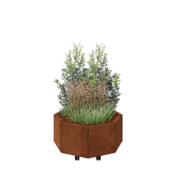 Cortenový kvetináč - Osembuholník - 72,4 x 72,4 x 30 cm - So spodnou doskou - S kolieskami