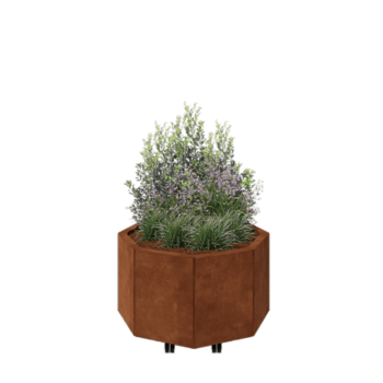 Cortenový kvetináč - Osembuholník - 72,4 x 72,4 x 40 cm - So spodnou doskou - S kolieskami