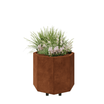Cortenový kvetináč - Osembuholník - 72,4 x 72,4 x 60 cm - So spodnou doskou - S kolieskami