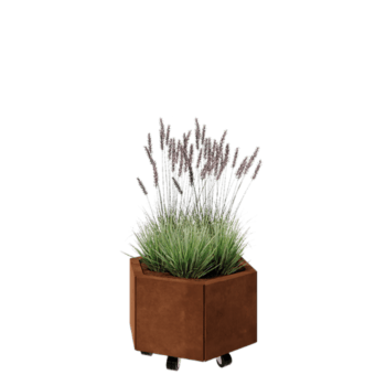 Cortenový kvetináč - Šesťuholník - 59,3 x 52 x 30 cm - So spodnou doskou - S kolieskami