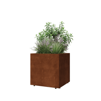 Cortenový kvetináč - Štvorec - 60 x 60 x 60 cm - So spodnou doskou - S nohami