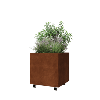 Cortenový kvetináč - Štvorec - 60 x 60 x 60 cm - So spodnou doskou - S kolieskami