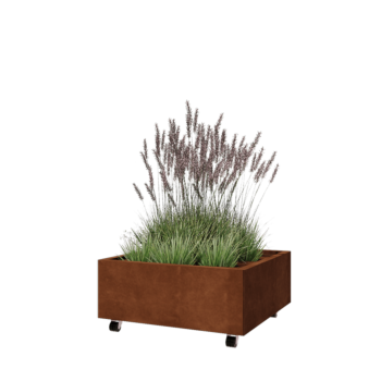 Cortenový kvetináč - Štvorec - 80 x 80 x 30 cm - So spodnou doskou - S kolieskami
