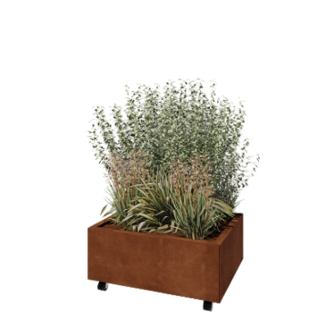 Cortenový kvetináč - Obdĺžnik - 80 x 60 x 30 cm - So spodnou doskou - S kolieskami